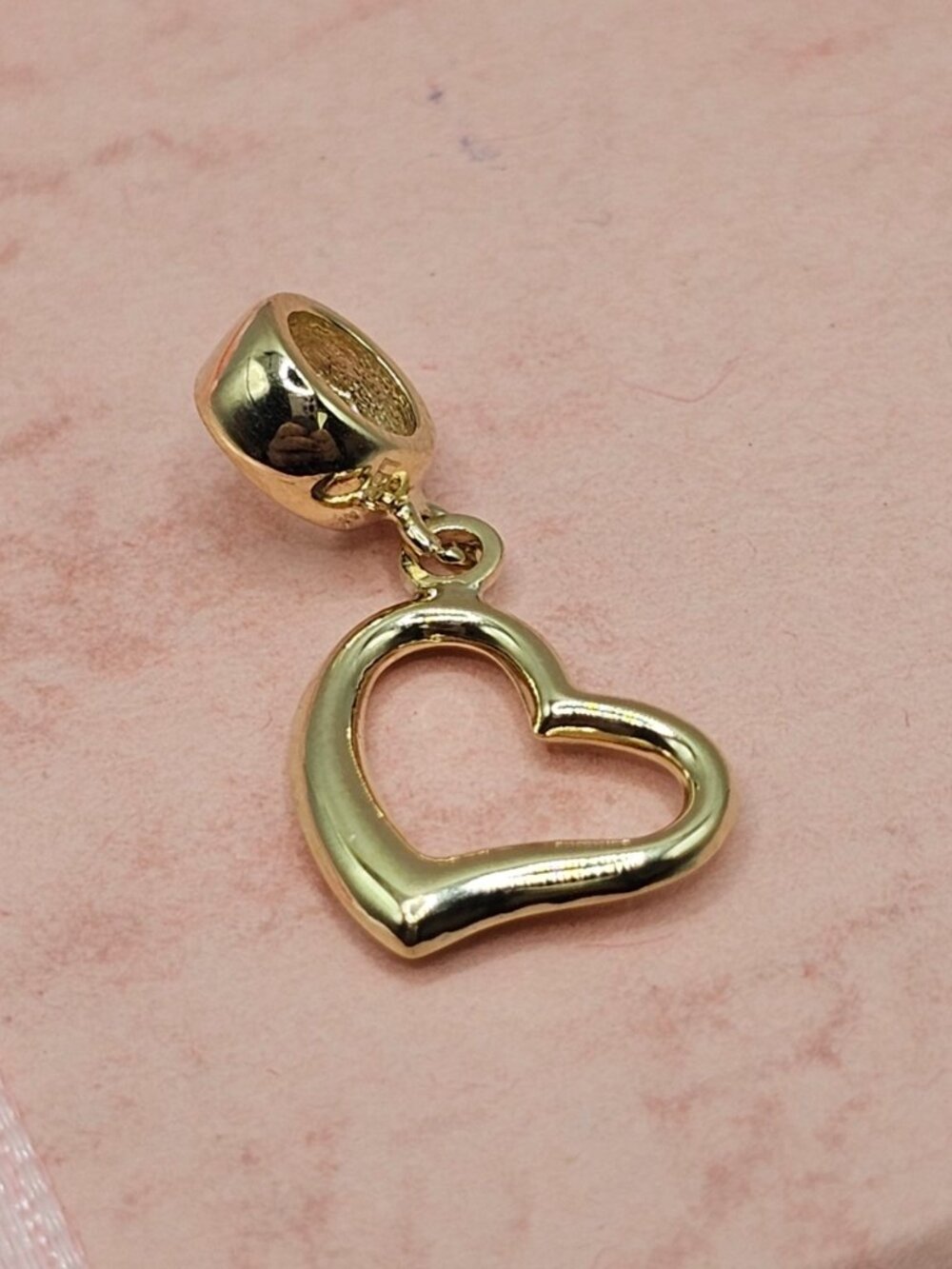 14KT Gold Dangling Empty Heart Charm for Bracelet
